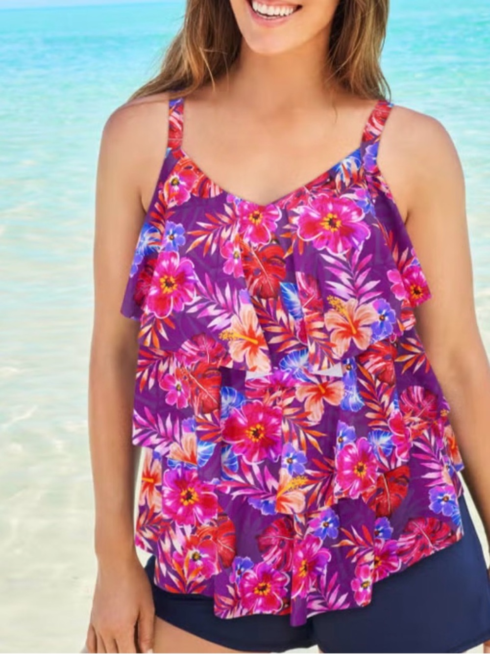 NWT Swimsuits For All Tropical tiered Floral Ruffle Tankini Top Plus Size 18